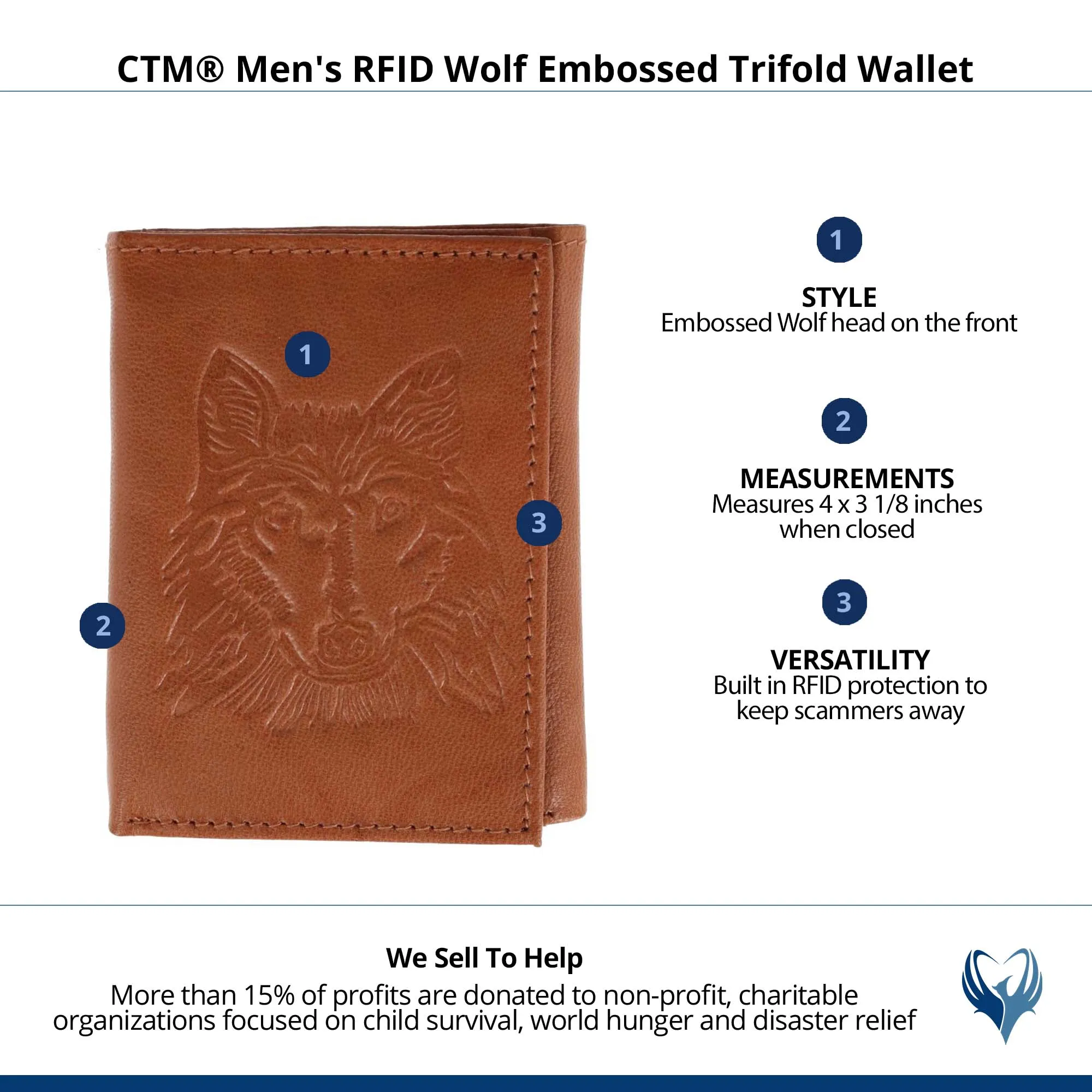 CTM® Men's RFID Wolf Embossed Trifold Wallet