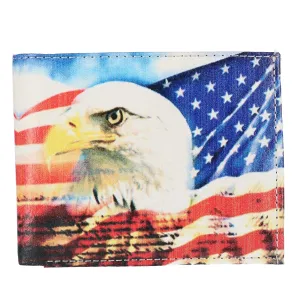 CTM® Men's Vegan Leather Eagle American Flag Print Bifold Wallet