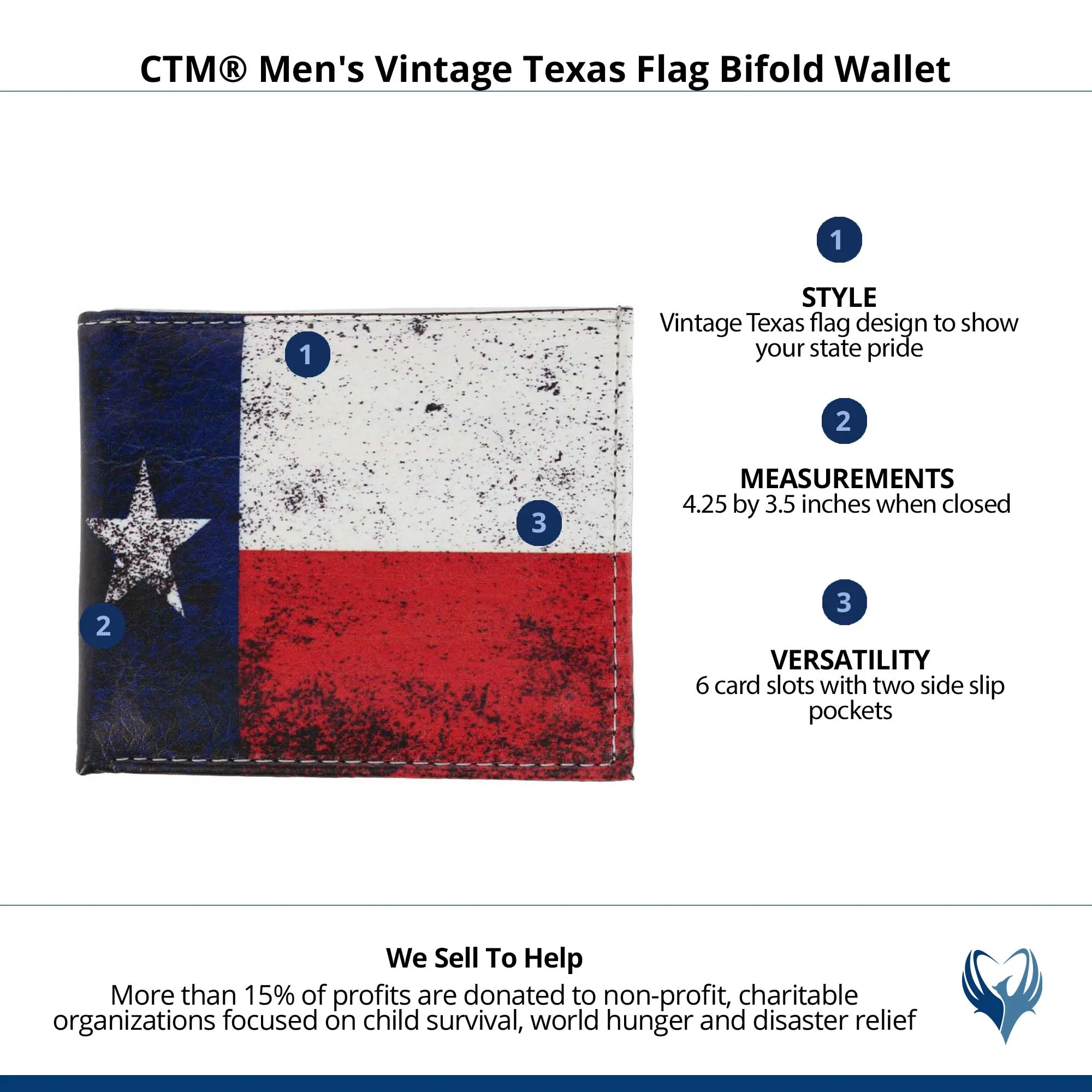 CTM® Men's Vintage Texas Flag Bifold Wallet