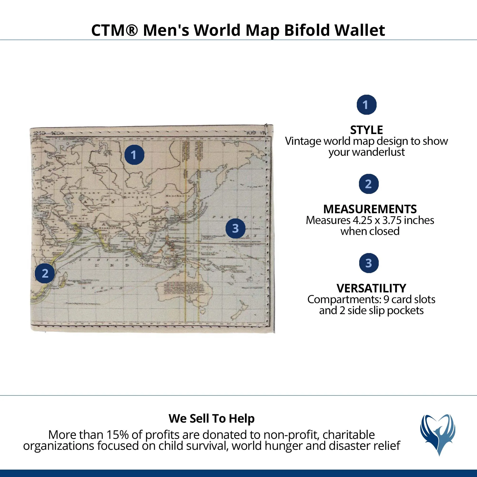 CTM® Men's World Map Bifold Wallet