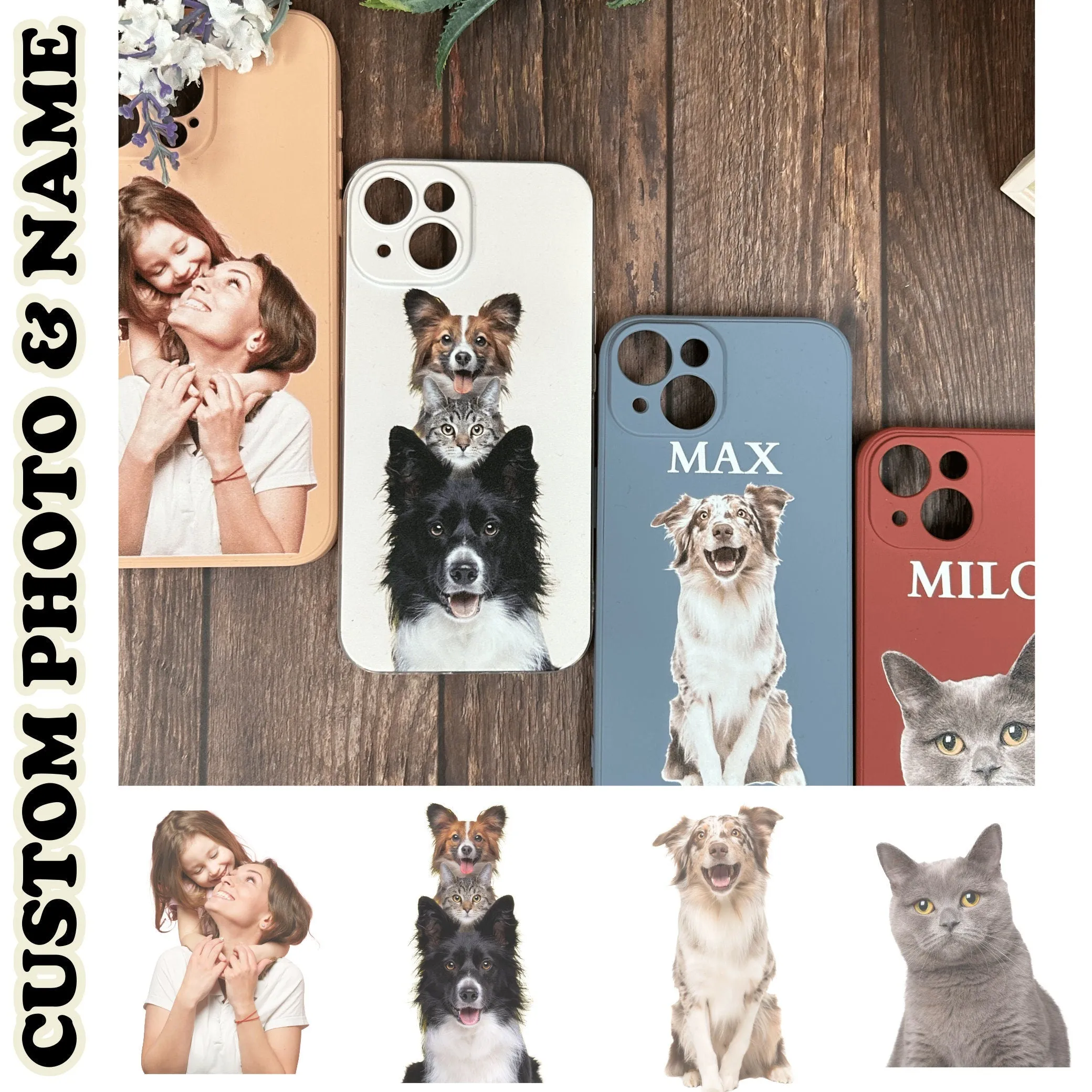 Customized Pet phone Case for Pet Lover, Pet Name Photo iPhone Cover