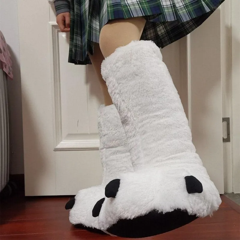 Cute Bear Claw Winter Slippers Bearpaw Slippers Indoor Shoes Fur Slides
