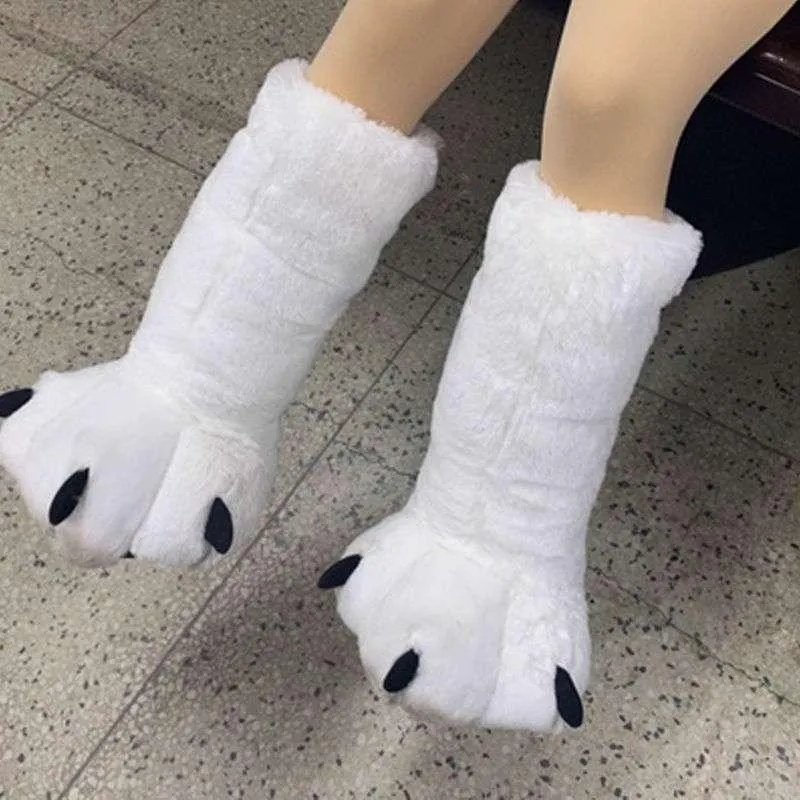 Cute Bear Claw Winter Slippers Bearpaw Slippers Indoor Shoes Fur Slides