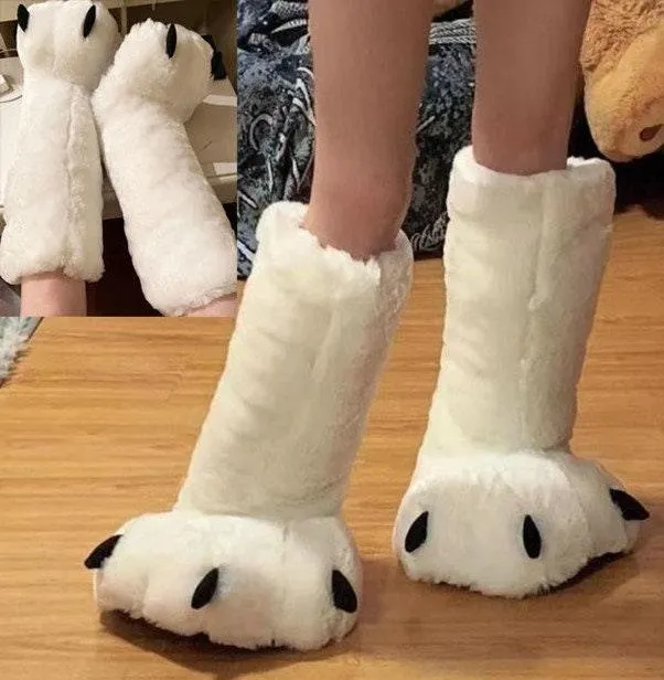 Cute Bear Claw Winter Slippers Bearpaw Slippers Indoor Shoes Fur Slides