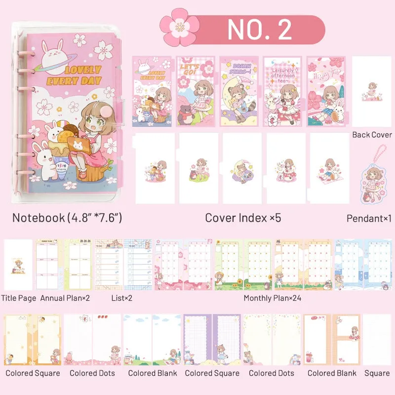Cute Cartoon Girl Clear Vinyl Loose-Leaf Journal - 4.8 × 7.6"