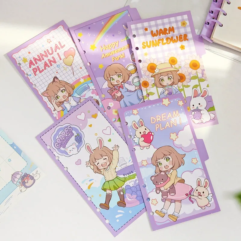 Cute Cartoon Girl Clear Vinyl Loose-Leaf Journal - 4.8 × 7.6"