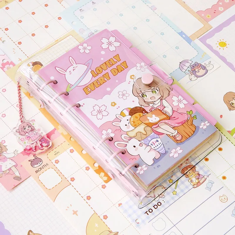 Cute Cartoon Girl Clear Vinyl Loose-Leaf Journal - 4.8 × 7.6"