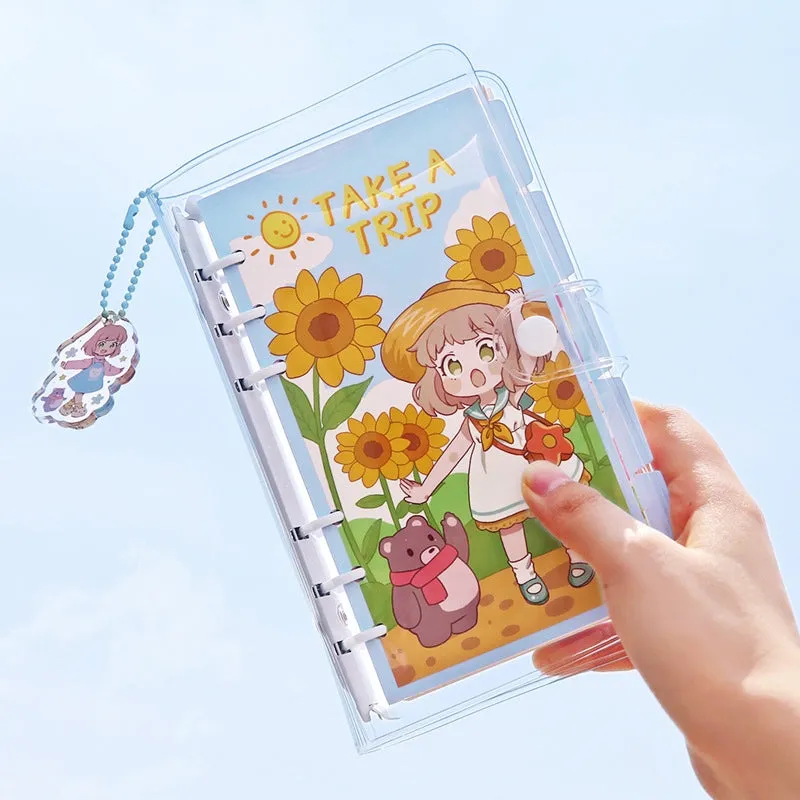 Cute Cartoon Girl Clear Vinyl Loose-Leaf Journal - 4.8 × 7.6"