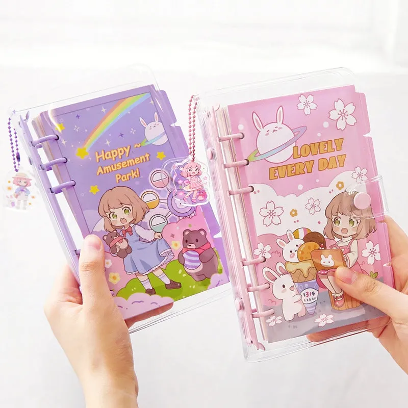 Cute Cartoon Girl Clear Vinyl Loose-Leaf Journal - 4.8 × 7.6"