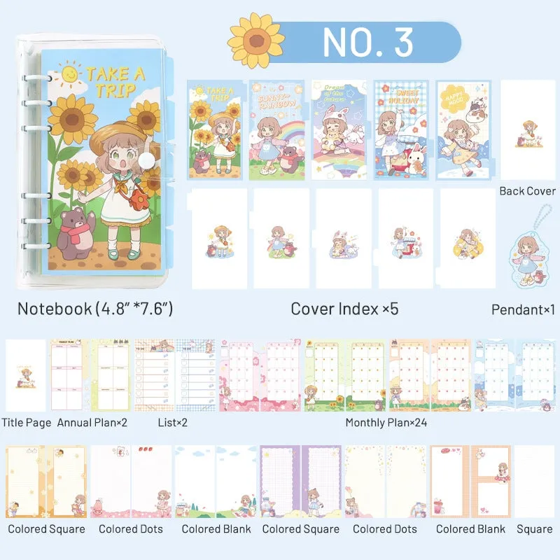Cute Cartoon Girl Clear Vinyl Loose-Leaf Journal - 4.8 × 7.6"