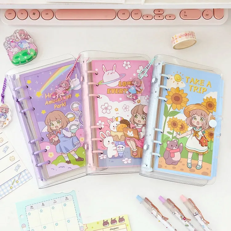 Cute Cartoon Girl Clear Vinyl Loose-Leaf Journal - 4.8 × 7.6"