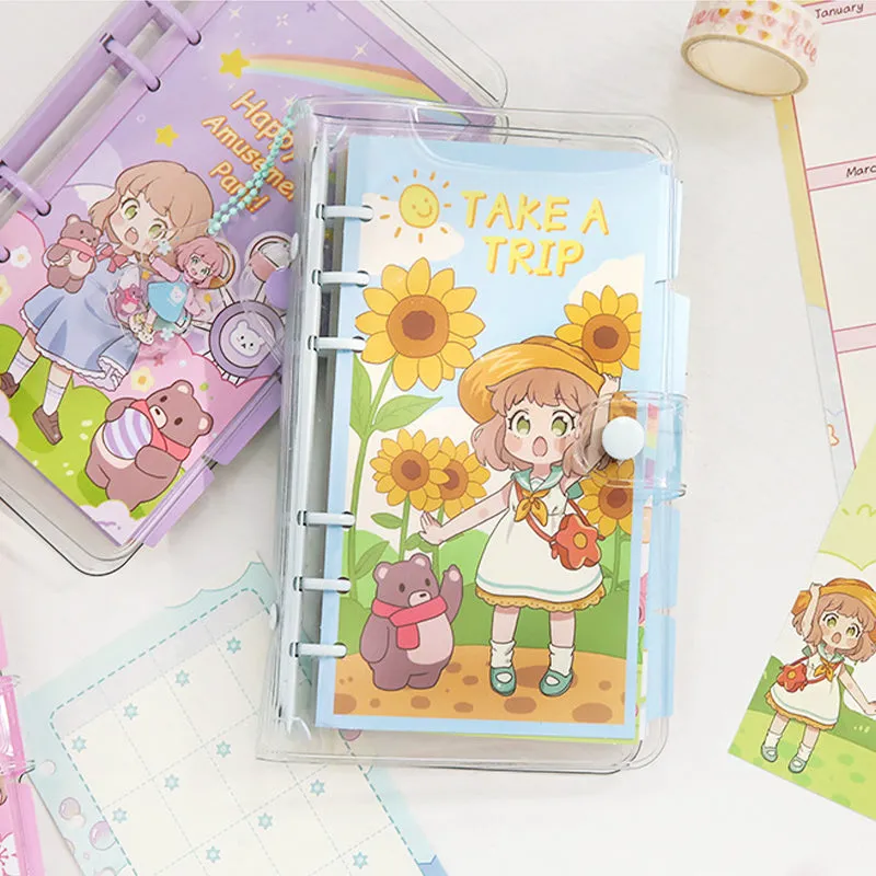 Cute Cartoon Girl Clear Vinyl Loose-Leaf Journal - 4.8 × 7.6"