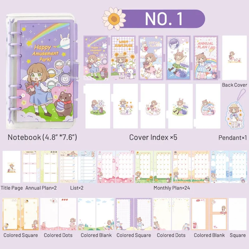 Cute Cartoon Girl Clear Vinyl Loose-Leaf Journal - 4.8 × 7.6"