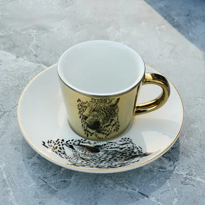 Cute Cartoon Printed Coffee Mugs With Galvanized Finish And Reflective Mirror Cup and Saucer