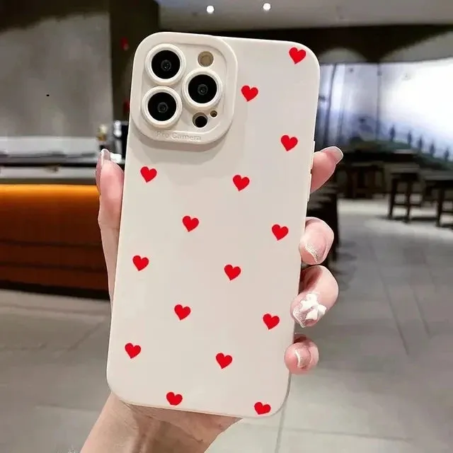 Cute Cartoon Red Love Heart Phone Case For iPhone 15 14 13 12 11 Pro Max XS XR X 7 8 Plus SE Soft Silicone Shockproof Cover