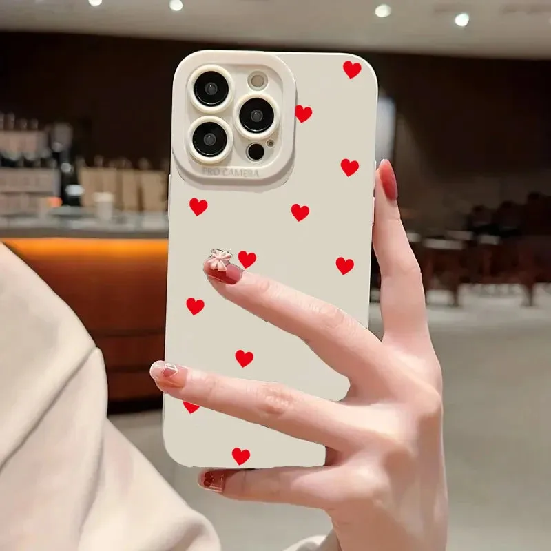 Cute Cartoon Red Love Heart Phone Case For iPhone 15 14 13 12 11 Pro Max XS XR X 7 8 Plus SE Soft Silicone Shockproof Cover