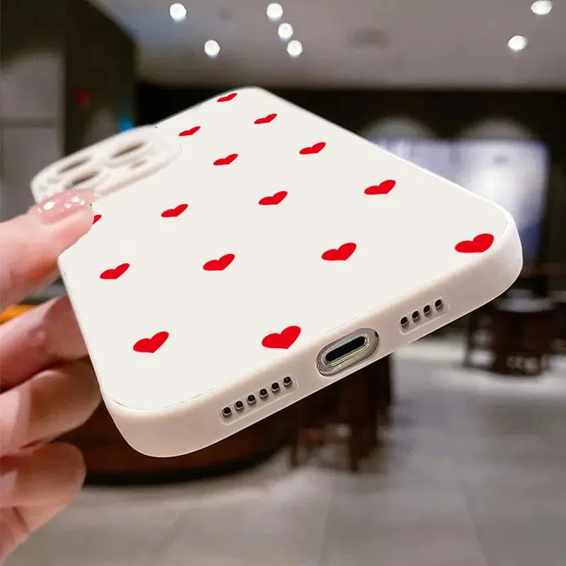 Cute Cartoon Red Love Heart Phone Case For iPhone 15 14 13 12 11 Pro Max XS XR X 7 8 Plus SE Soft Silicone Shockproof Cover