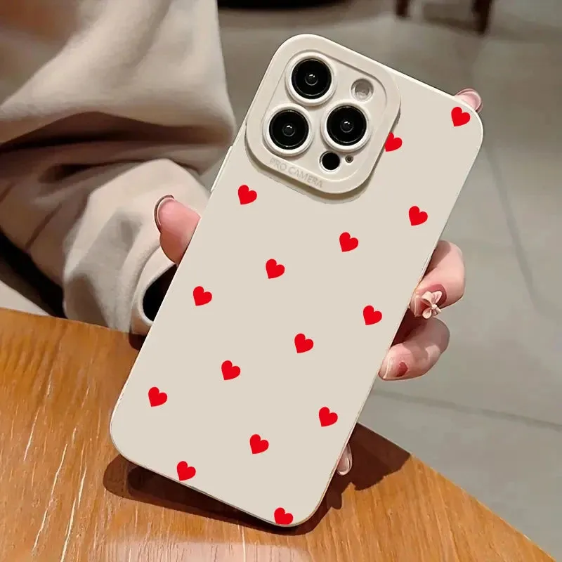 Cute Cartoon Red Love Heart Phone Case For iPhone 15 14 13 12 11 Pro Max XS XR X 7 8 Plus SE Soft Silicone Shockproof Cover