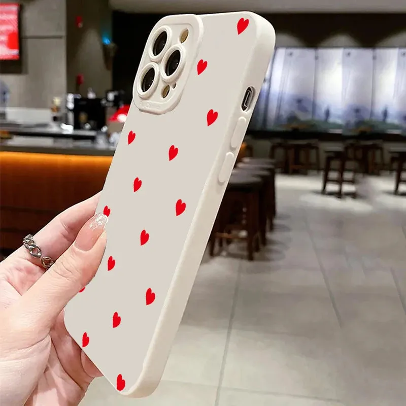 Cute Cartoon Red Love Heart Phone Case For iPhone 15 14 13 12 11 Pro Max XS XR X 7 8 Plus SE Soft Silicone Shockproof Cover