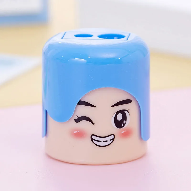 Cute Cartoon Smiling Face Double Hole Pencil Sharpener