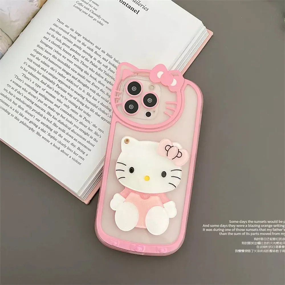 Cute Cat Shockproof Silicone Cover With Mirror - iPhone 13 Pro