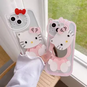 Cute Cat Shockproof Silicone Cover With Mirror - iPhone 13 Pro