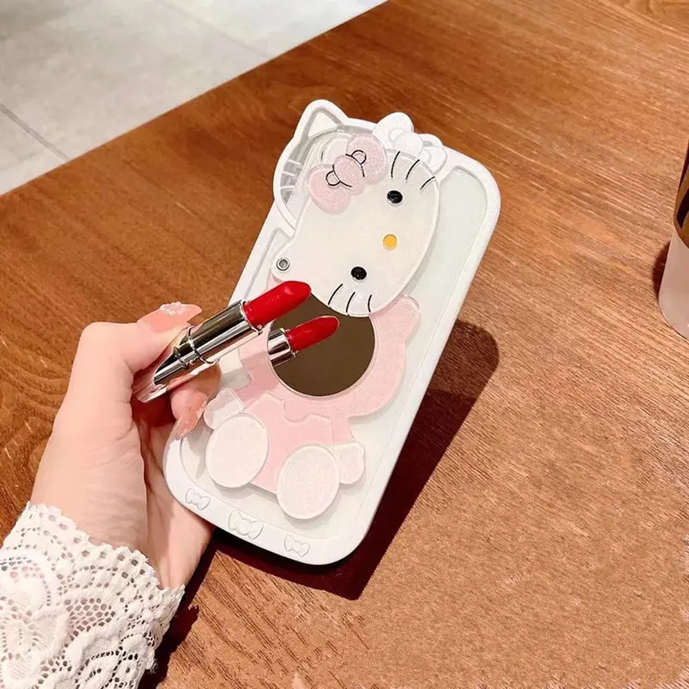 Cute Cat Shockproof Silicone Cover With Mirror - iPhone 13 Pro