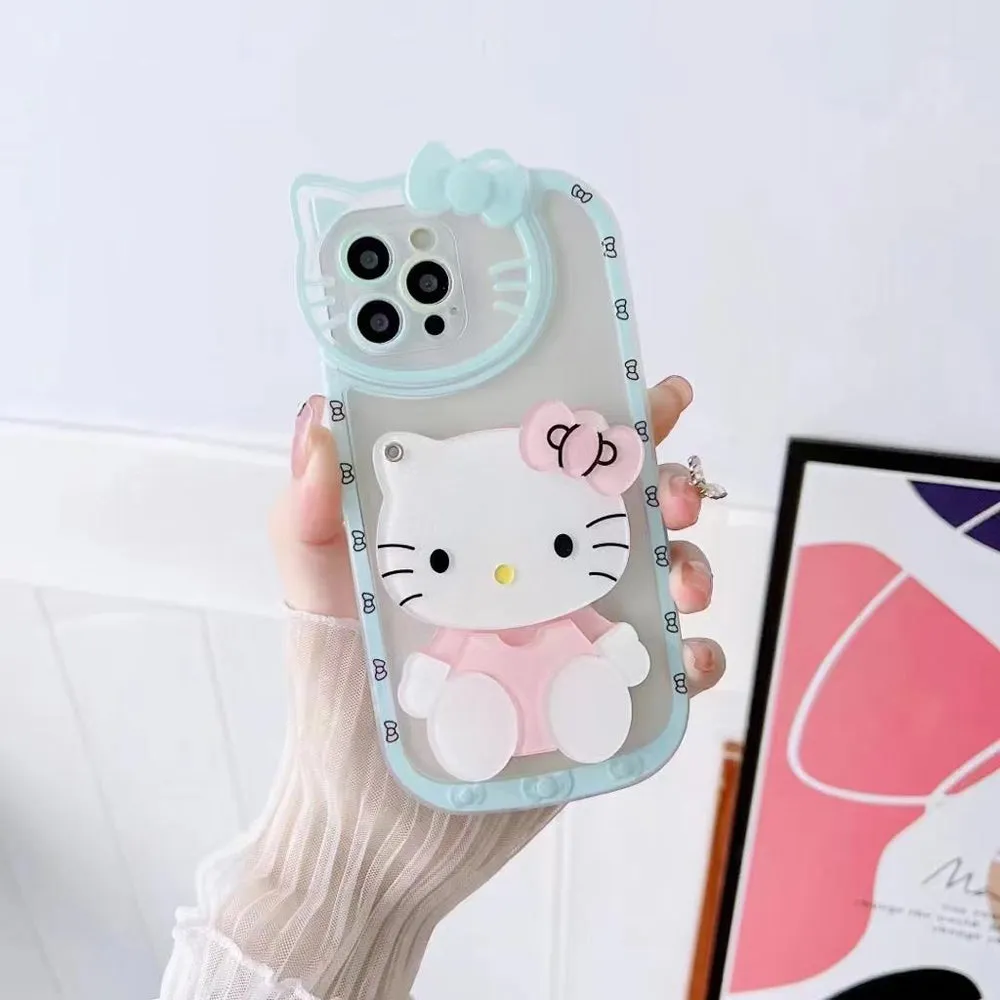 Cute Cat Shockproof Silicone Cover With Mirror - iPhone 13 Pro