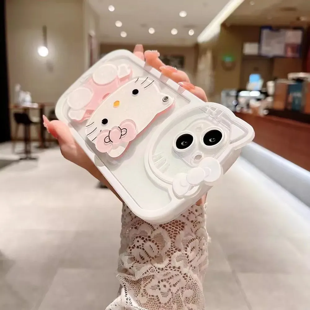 Cute Cat Shockproof Silicone Cover With Mirror - iPhone 13 Pro