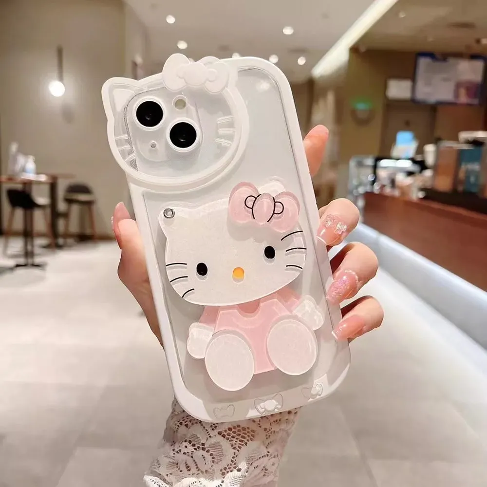 Cute Cat Shockproof Silicone Cover With Mirror - iPhone 13 Pro