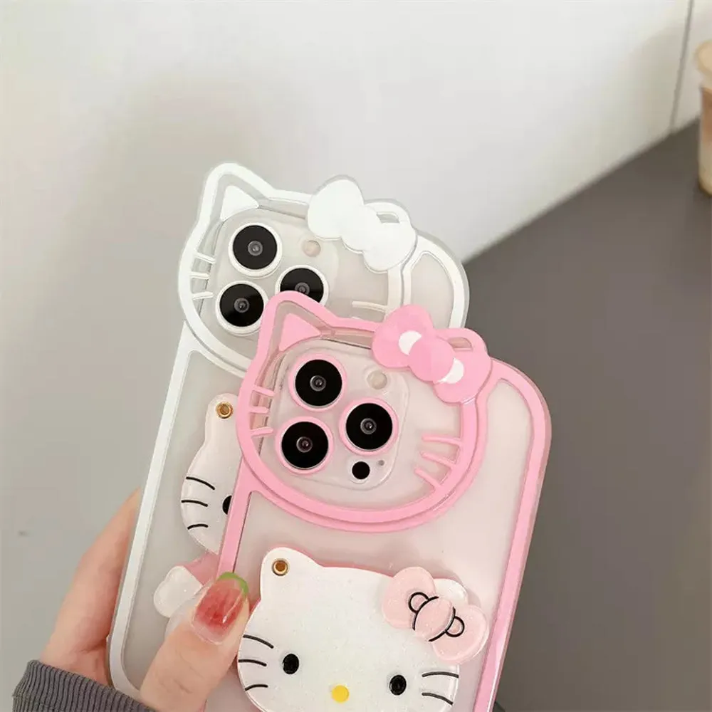 Cute Cat Shockproof Silicone Cover With Mirror - iPhone 13 Pro
