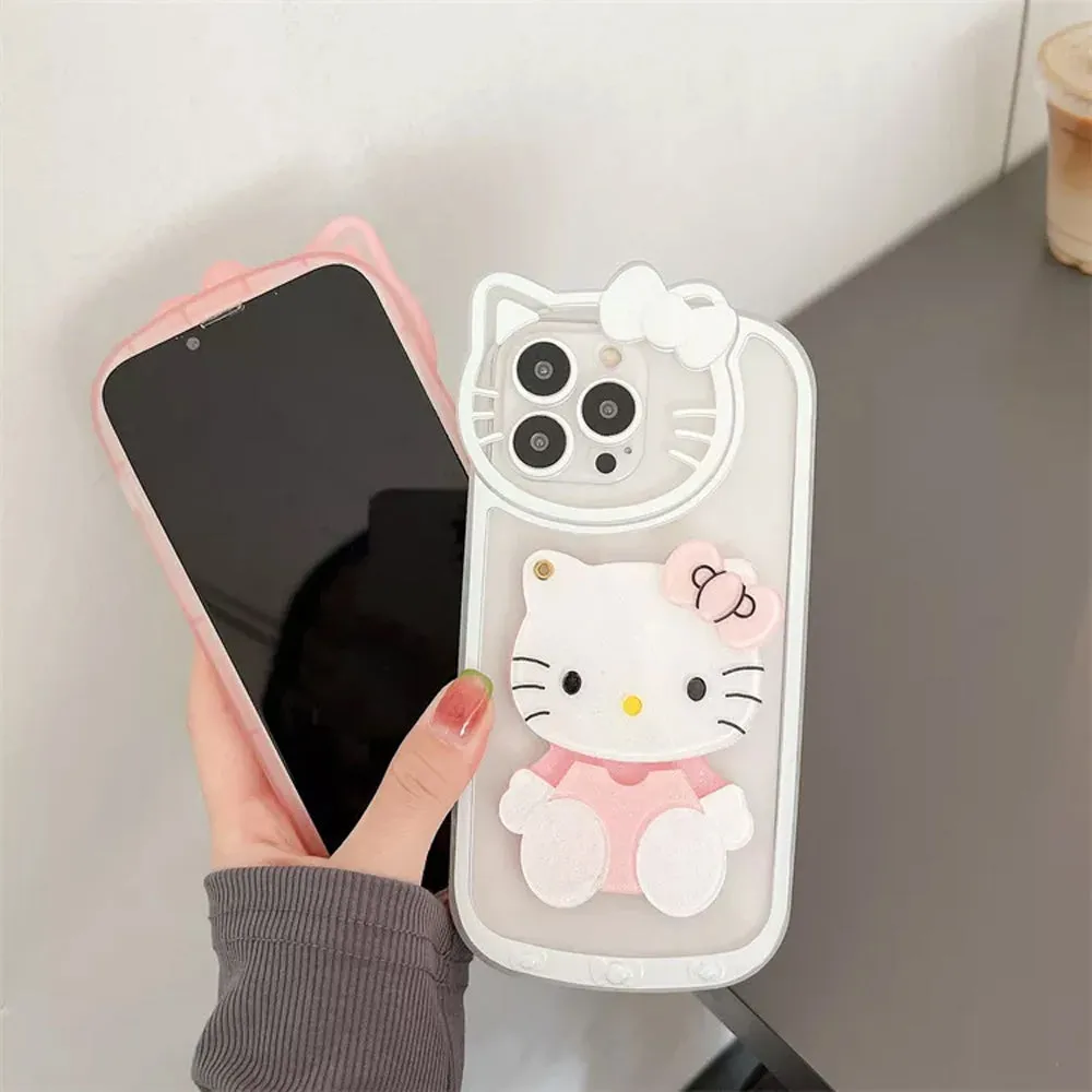 Cute Cat Shockproof Silicone Cover With Mirror - iPhone 13 Pro