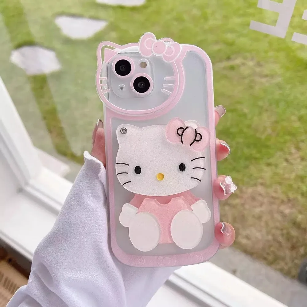 Cute Cat Shockproof Silicone Cover With Mirror - iPhone 13 Pro