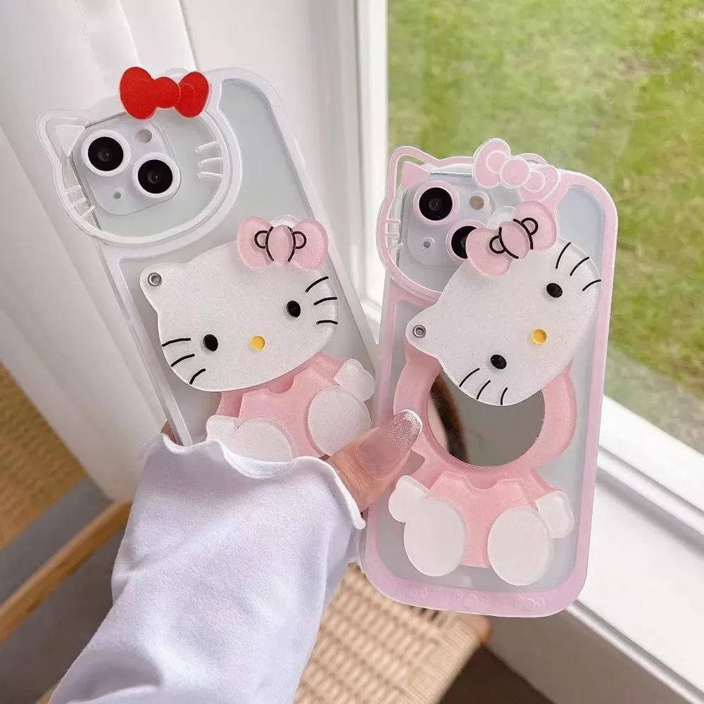 Cute Cat Shockproof Silicone Cover With Mirror - iPhone 13 Pro