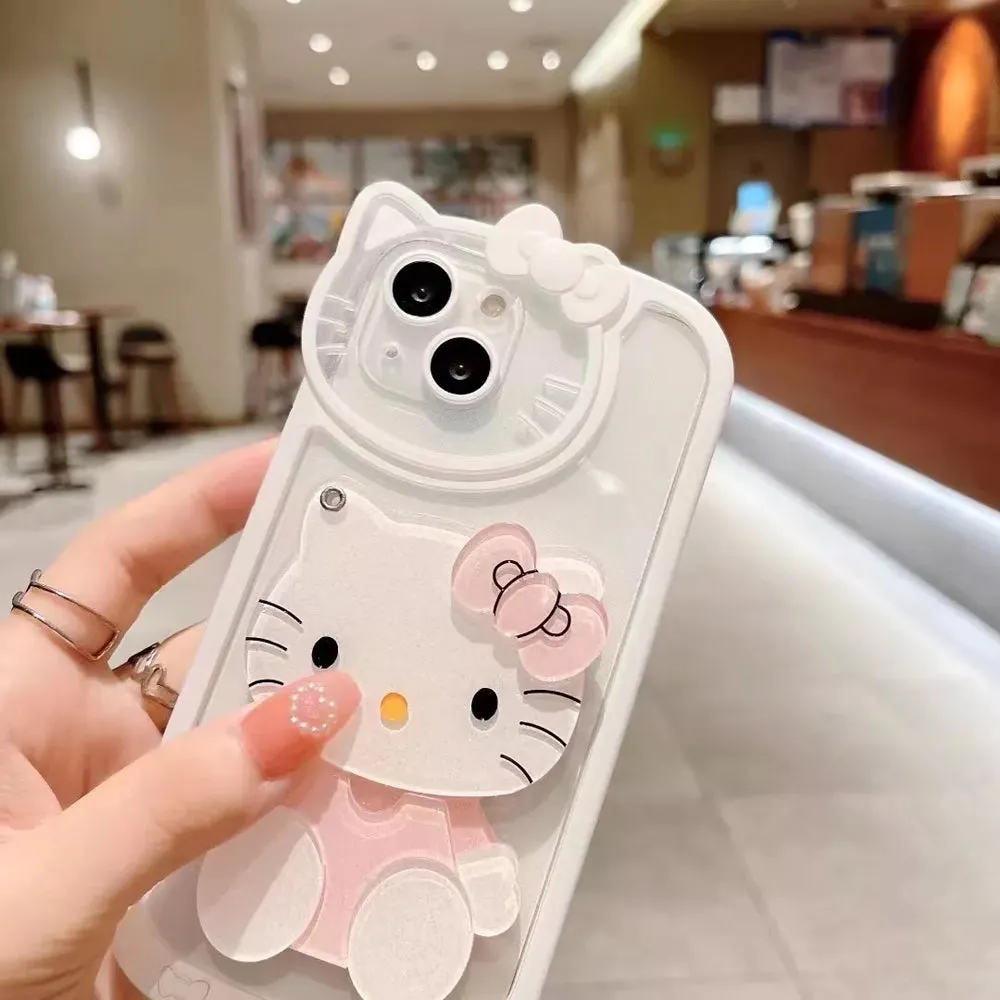 Cute Cat Shockproof Silicone Cover With Mirror - iPhone 13 Pro