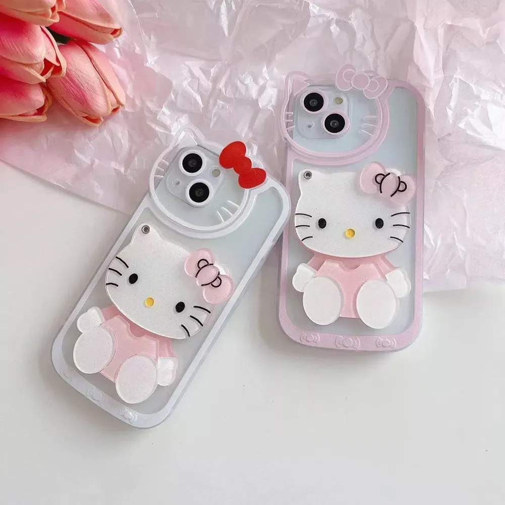 Cute Cat Shockproof Silicone Cover With Mirror - iPhone 13 Pro