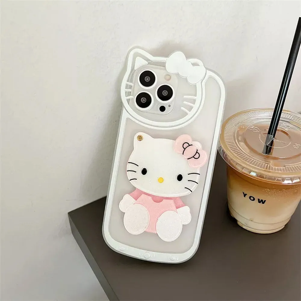 Cute Cat Shockproof Silicone Cover With Mirror - iPhone 13 Pro