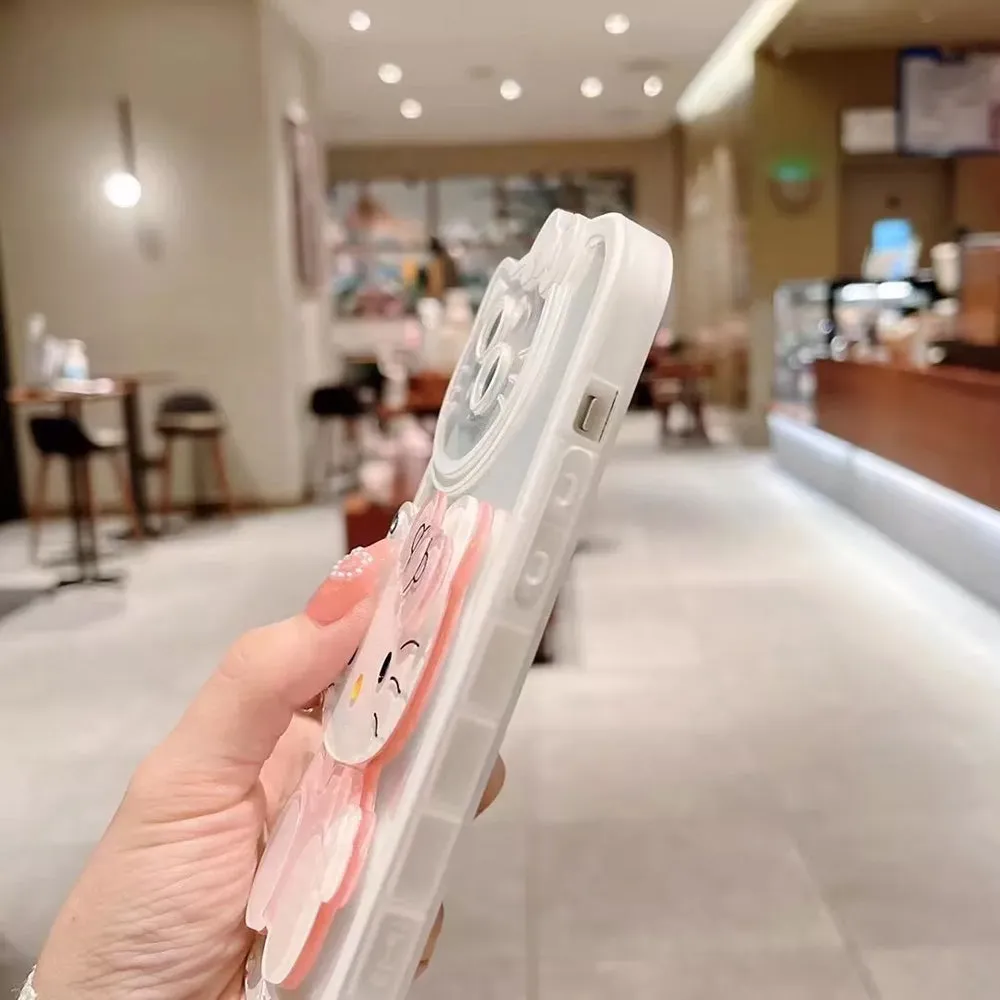 Cute Cat Shockproof Silicone Cover With Mirror - iPhone 13 Pro