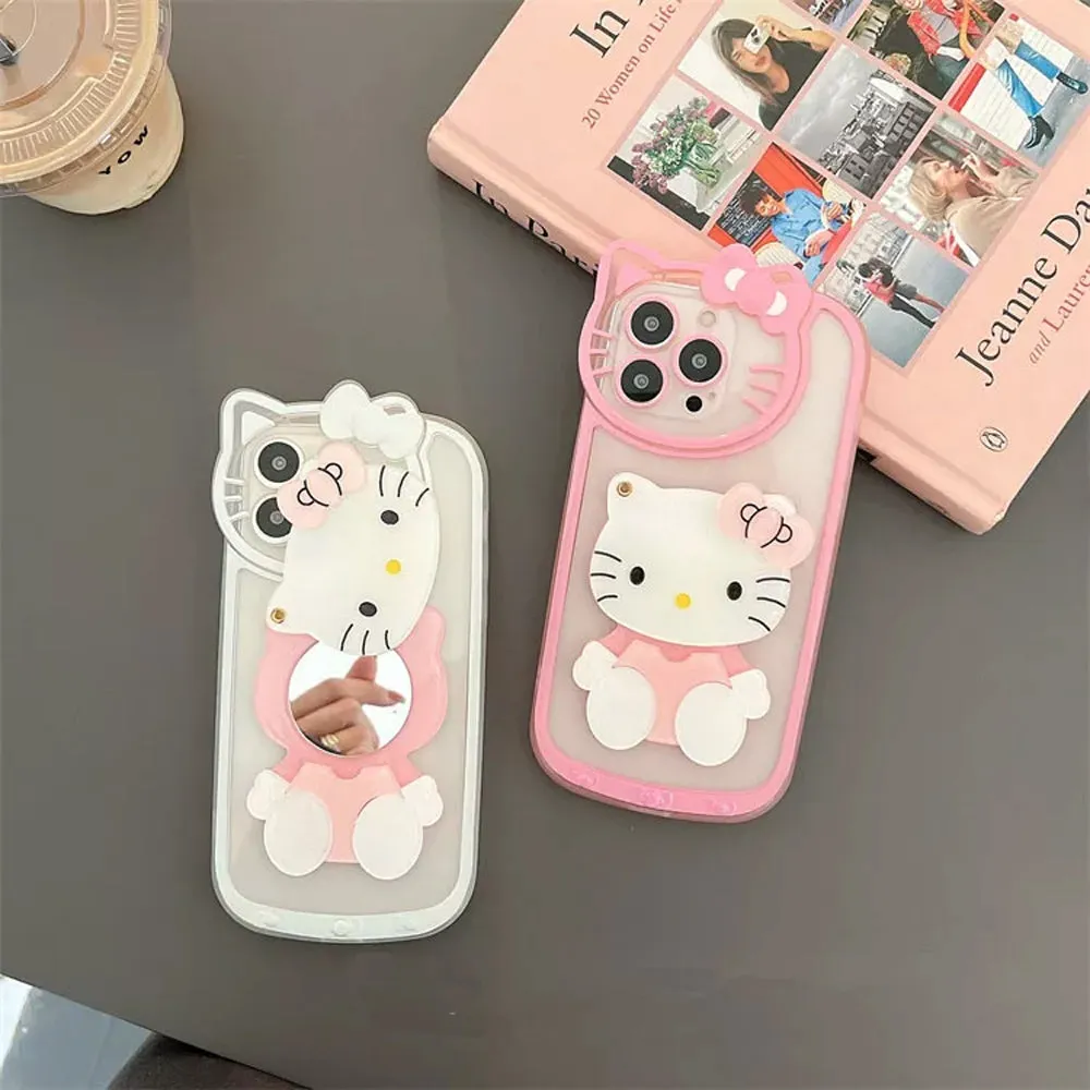 Cute Cat Shockproof Silicone Cover With Mirror - iPhone 13 Pro
