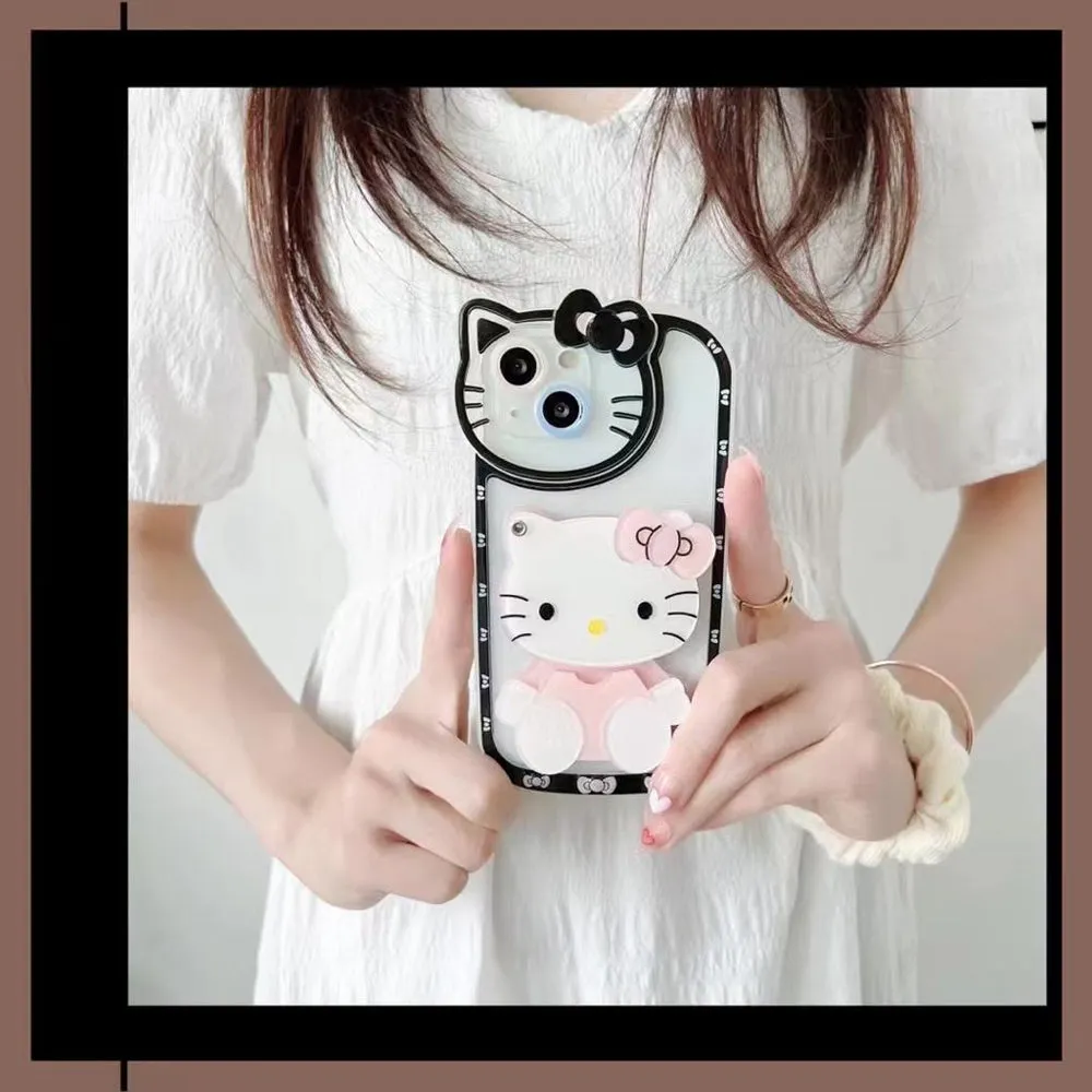 Cute Cat Shockproof Silicone Cover With Mirror - iPhone 13 Pro