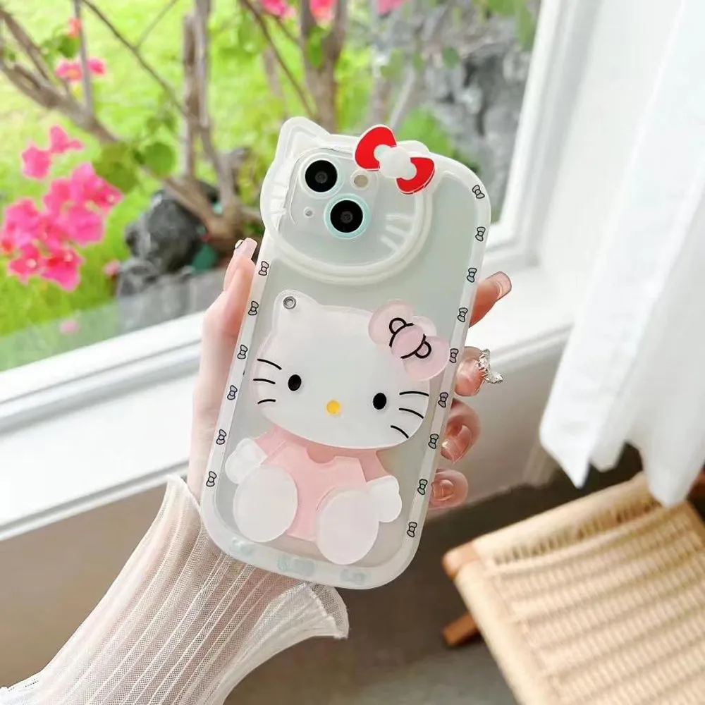 Cute Cat Shockproof Silicone Cover With Mirror - iPhone 13 Pro