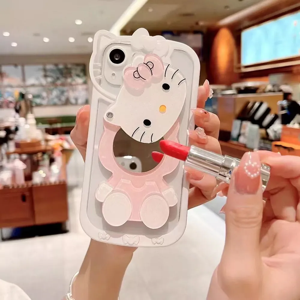 Cute Cat Shockproof Silicone Cover With Mirror - iPhone 13 Pro