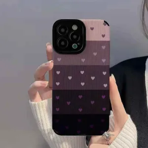 Cute Gradient Black and Purple Heart Pattern Phone Case for iPhone 15, 14, 13, 12, 11, Pro Max, Mini, XR, XS, 6, 7, 8 Plus