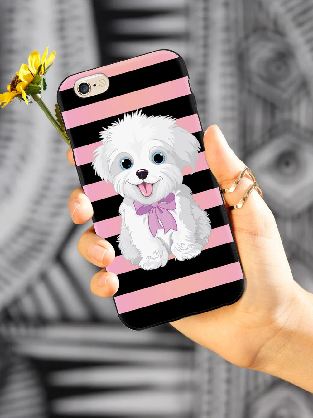 Cute Maltese Puppy Cartoon - Black Case