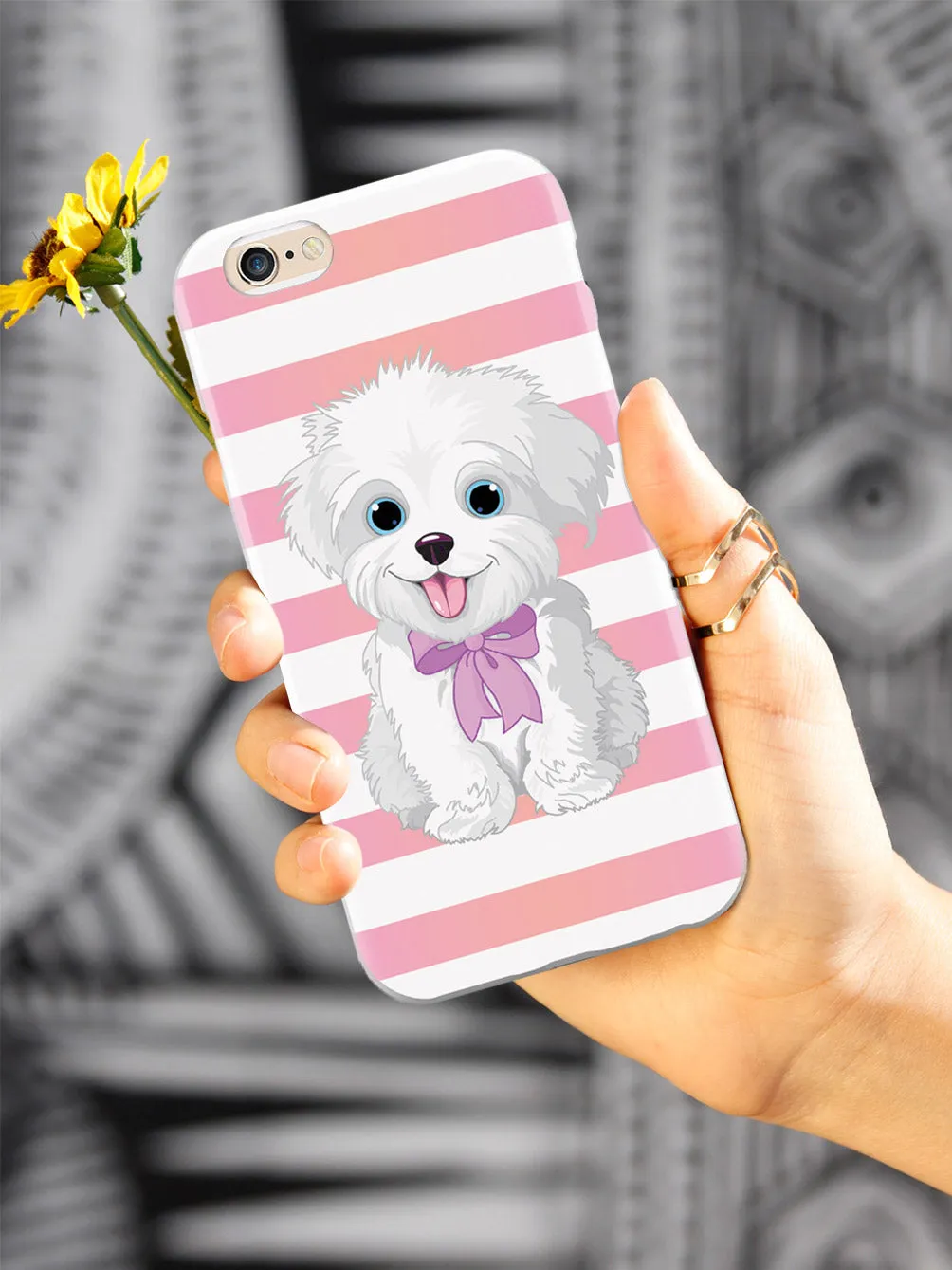 Cute Maltese Puppy Cartoon - White Case