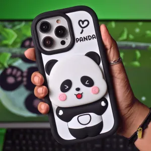Cute Panda With Mirror Stand Silicon Phone Case For iPhone 13 Pro