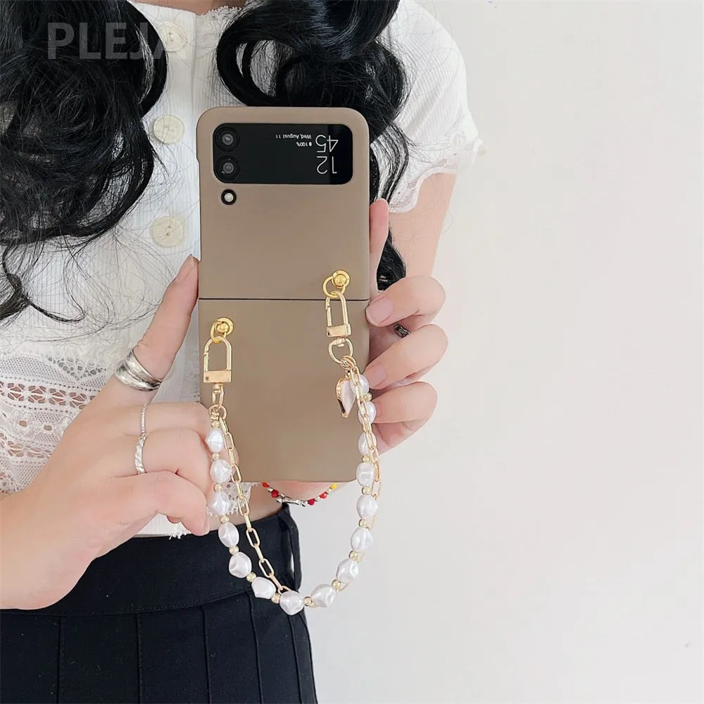 Cute Pearl Bracelet Chain Samsung Galaxy ZFlip3 Flip4 5G Korean Stylish Case