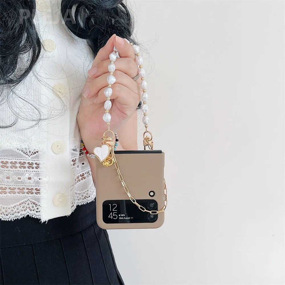 Cute Pearl Bracelet Chain Samsung Galaxy ZFlip3 Flip4 5G Korean Stylish Case
