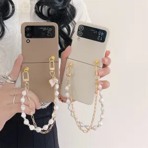 Cute Pearl Bracelet Chain Samsung Galaxy ZFlip3 Flip4 5G Korean Stylish Case