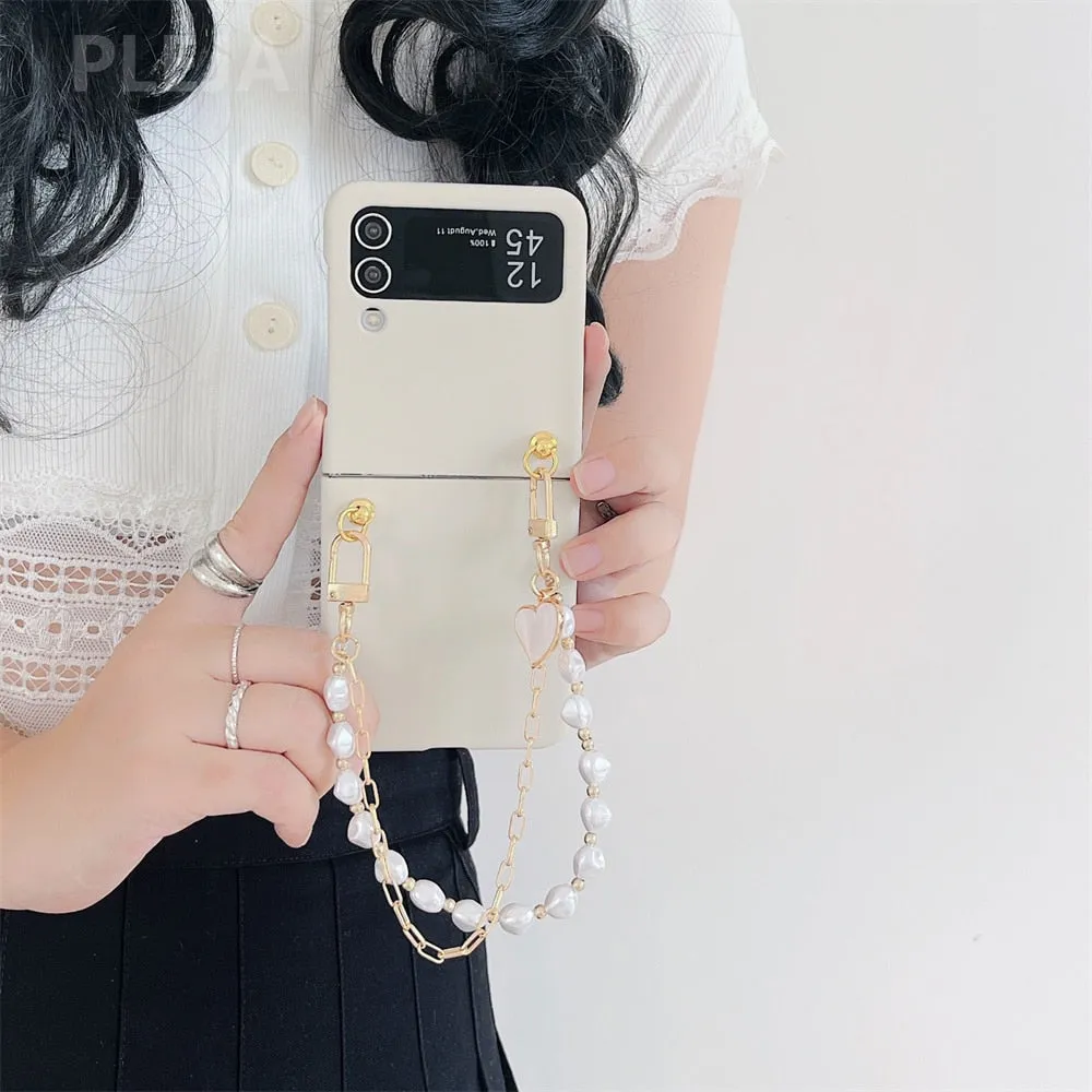 Cute Pearl Bracelet Chain Samsung Galaxy ZFlip3 Flip4 5G Korean Stylish Case
